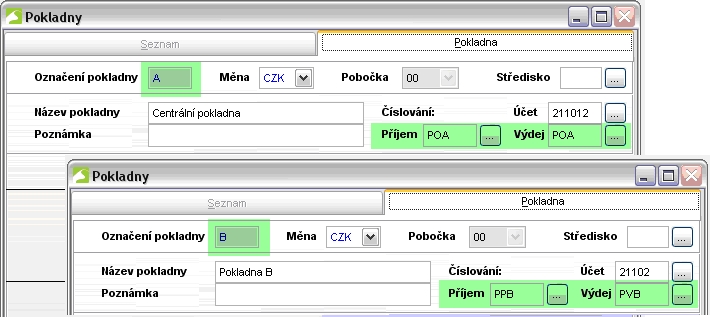 Přiřazení číselných řad konkrétním pokladnám